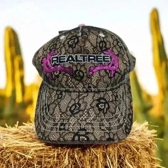 Real Tree women's Camouflage Lace Cap Hat Pink Sequin Antlers - Picture 1 of 5